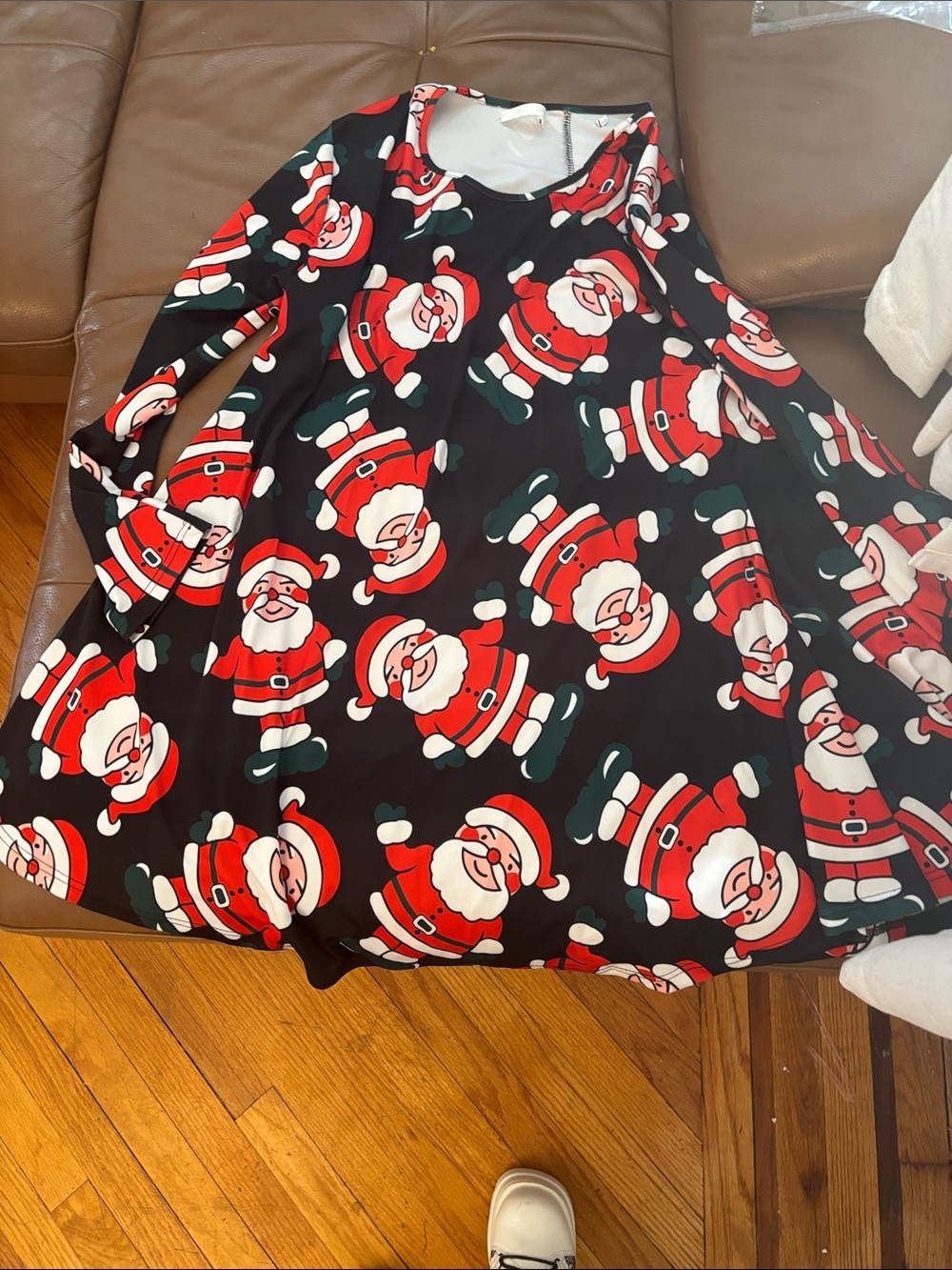 Black Santa Print Women's  Dress - Festive Holiday